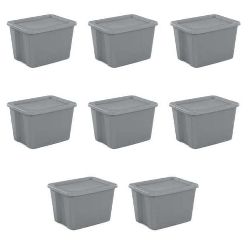 18 Gallon Tote Box Plastic, Gray, Set of 8